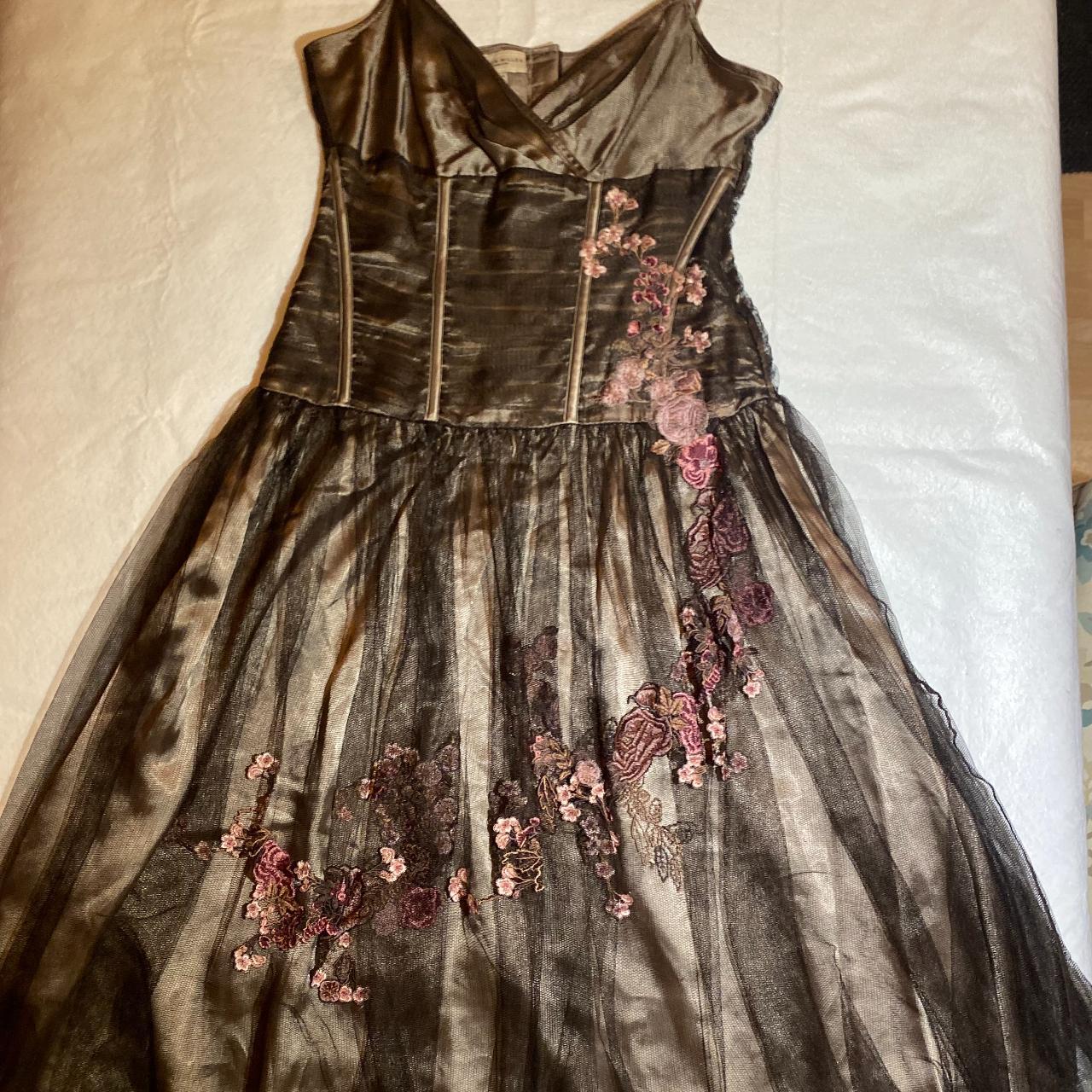 Karen Millen Floral Taupe Black Tulle Women's Dress... - Depop