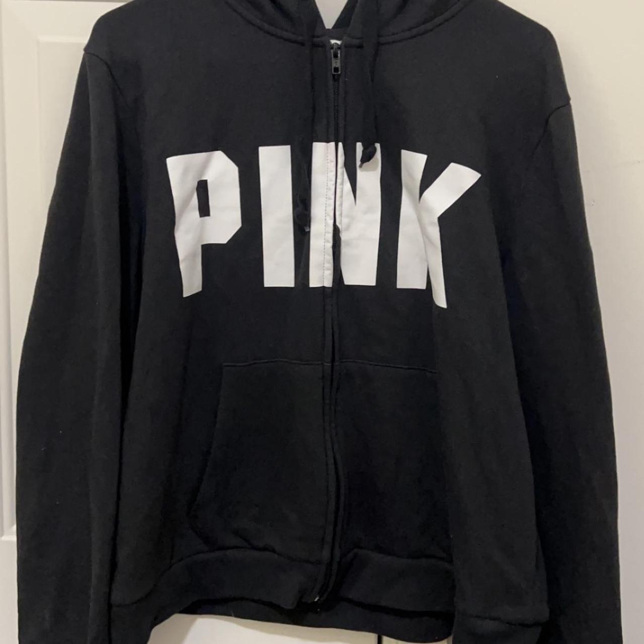 Black zip up hoodie from PINK. Great condition just... - Depop