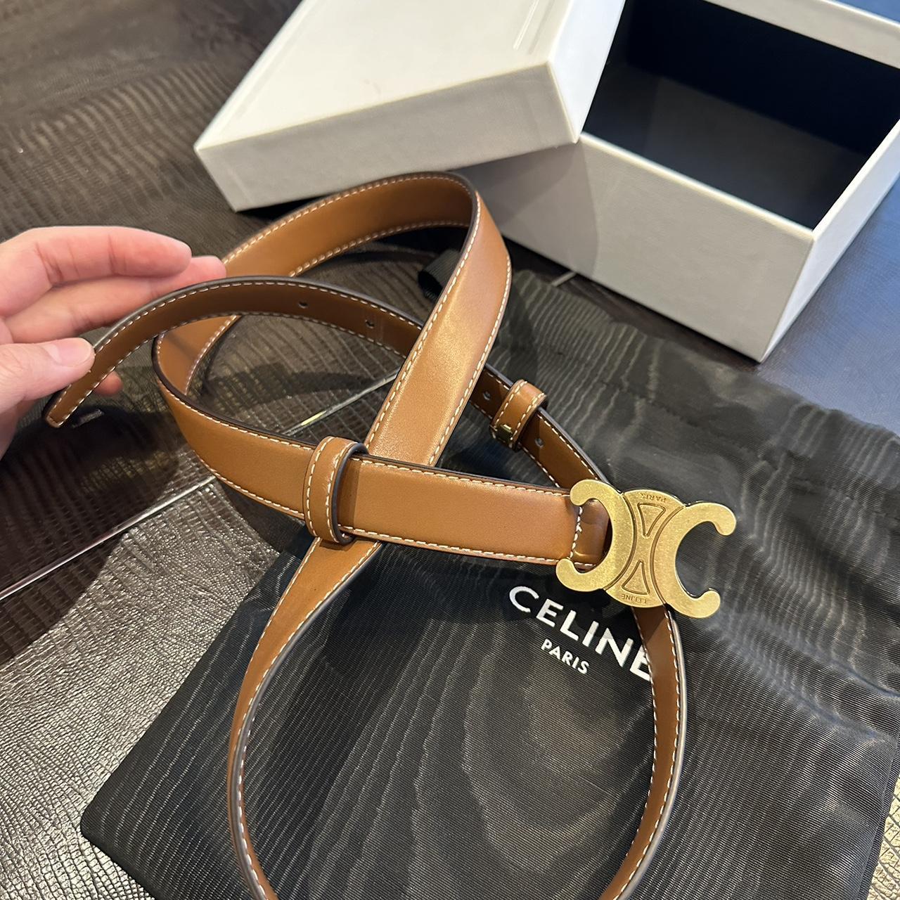 CELINE MEDIUM TRIOMPHE BELT IN NATURAL BROWN CALFSKIN TAN BELT