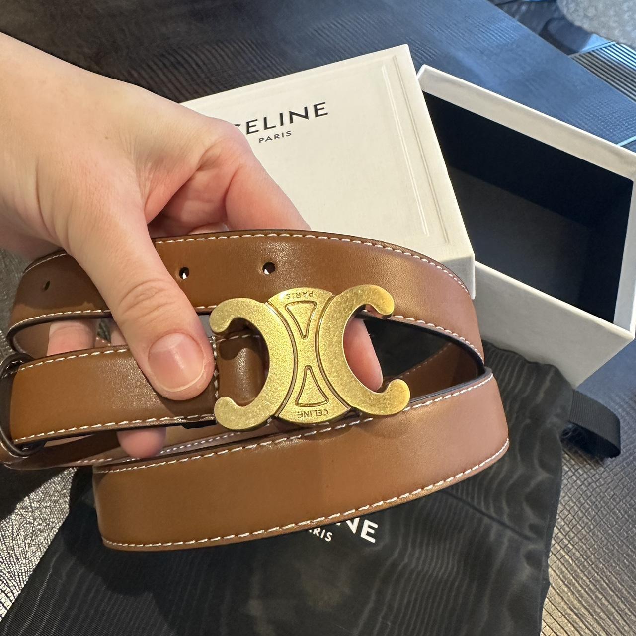 CELINE MEDIUM TRIOMPHE BELT IN NATURAL BROWN CALFSKIN TAN BELT