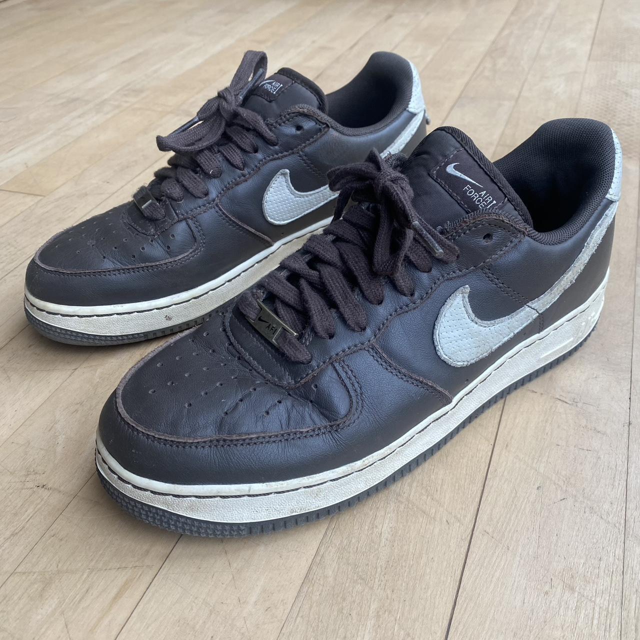 Brown Nike AF1 Air Force 1s UK7.5 Brown and cream,... - Depop