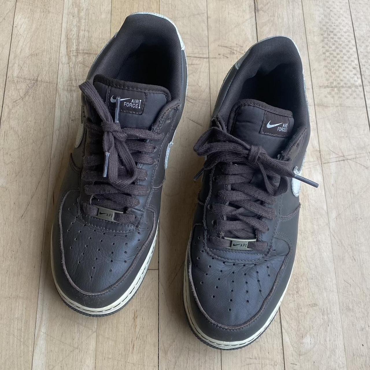 Brown Nike AF1 Air Force 1s UK7.5 Brown and cream,... - Depop