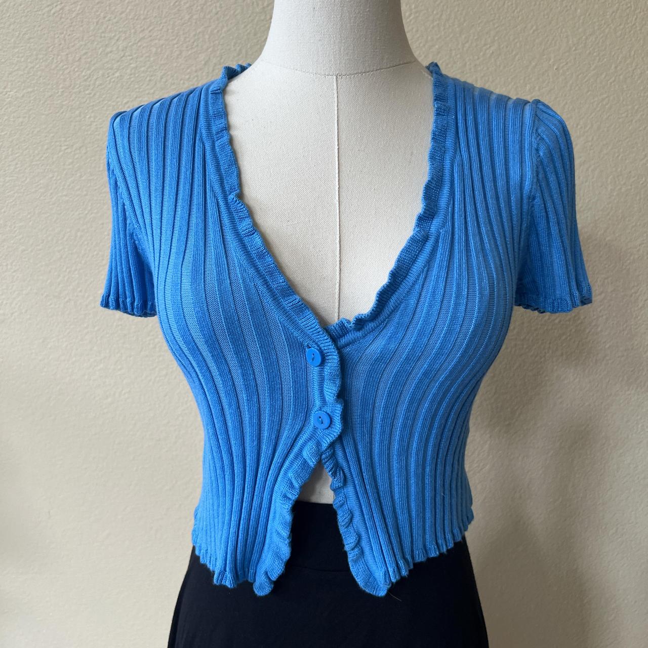 Blue cropped sweater 69 percent viscose 31 percent... - Depop