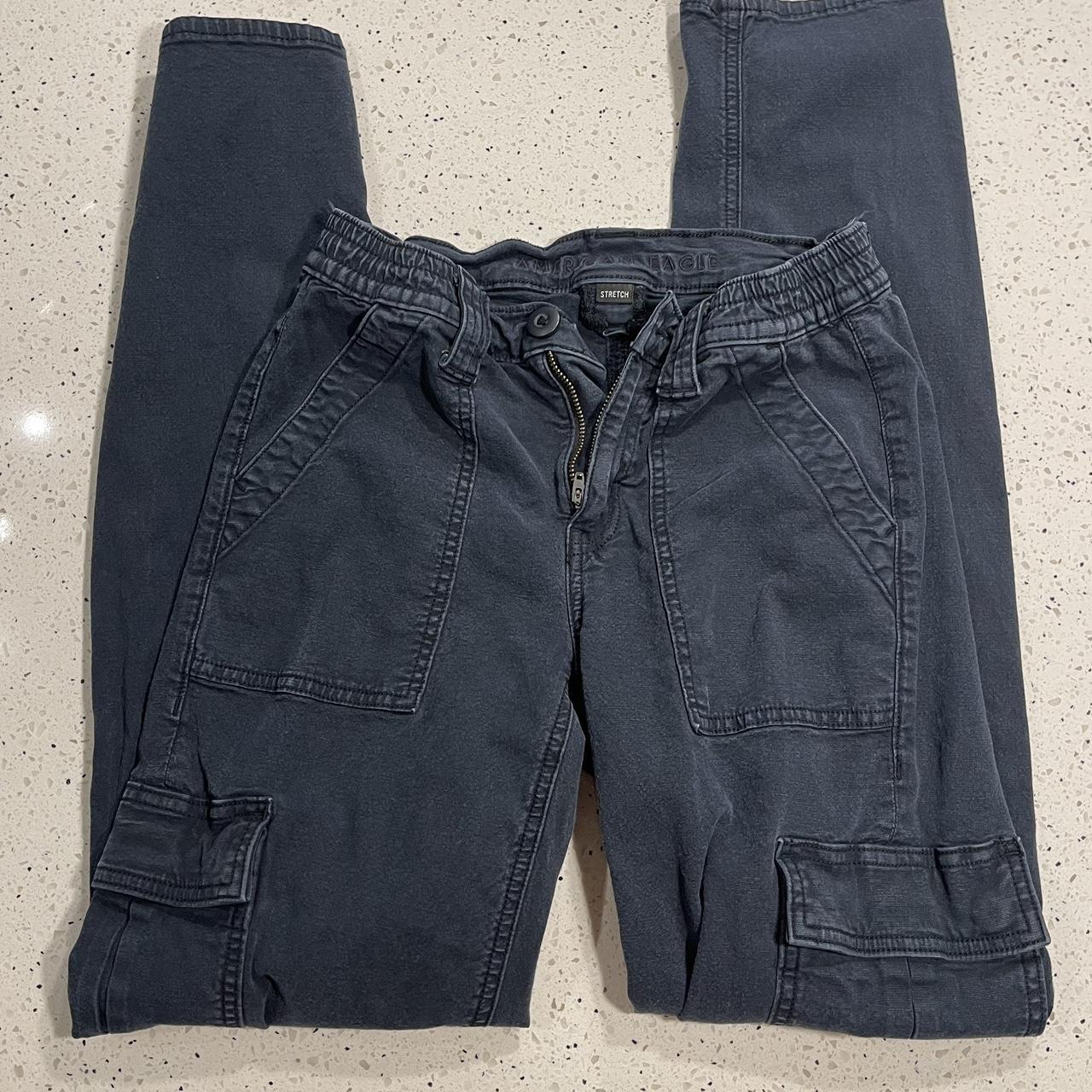 black washed american eagle cargo pants - size 0... - Depop