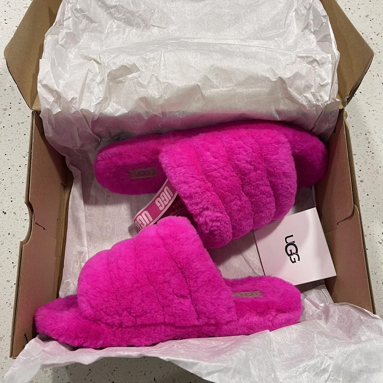 Bright pink ugg online slippers