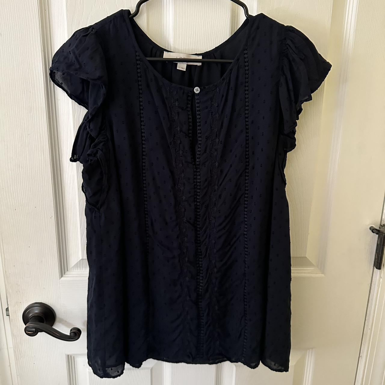 LOFT Women's Navy Blouse | Depop