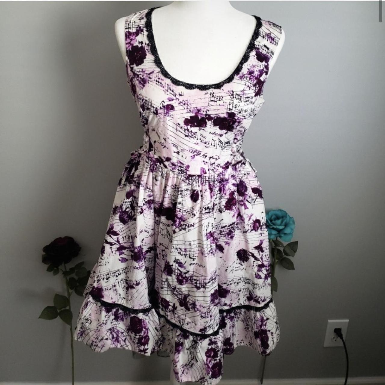Purple music note and roses dress size... - Depop