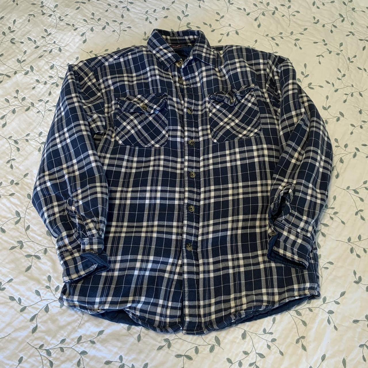 Wrangler Lined Navy Plaid Workwear Shirt Size... - Depop