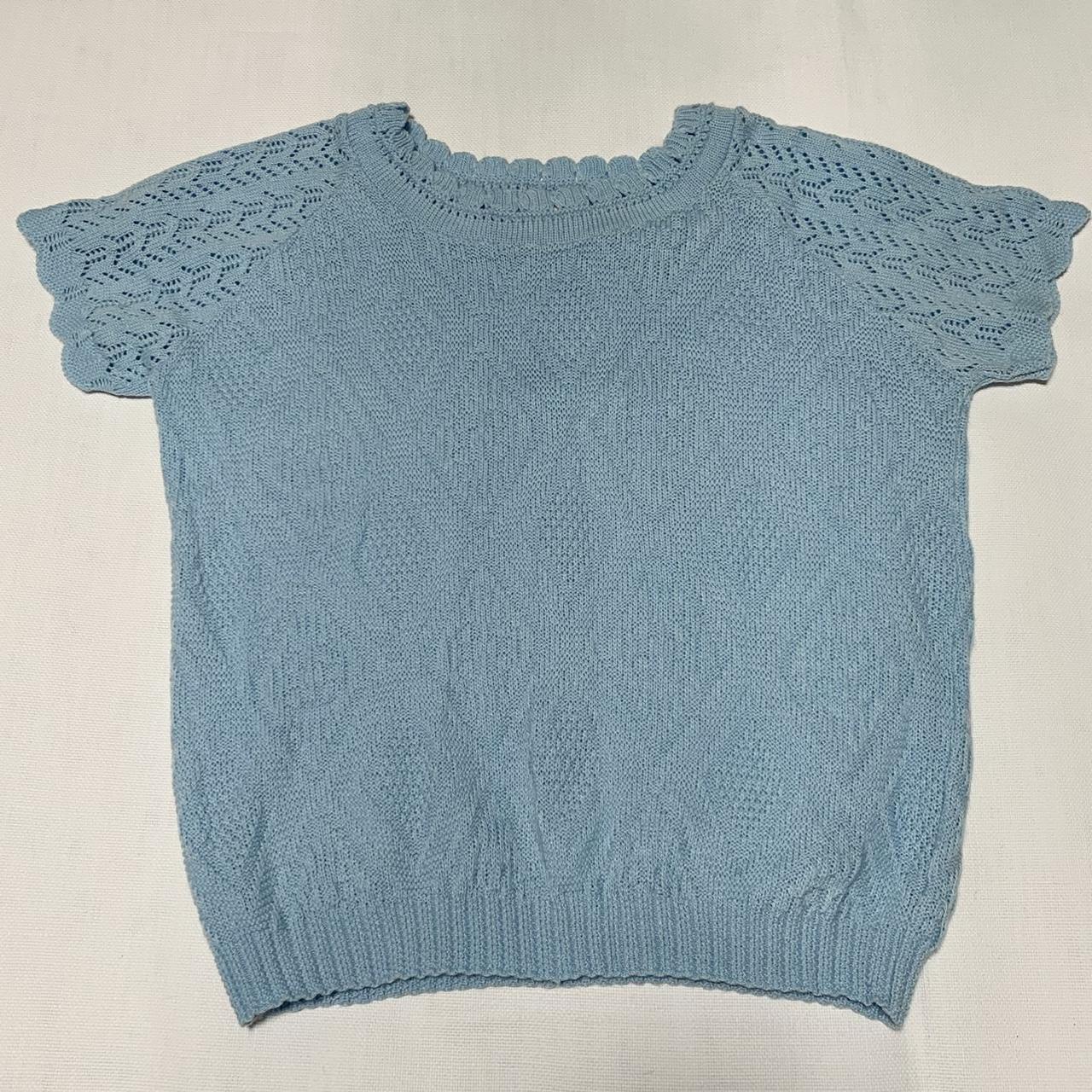 Vintage Women’s Haband Knit Baby Blue Short Sleeve... Depop