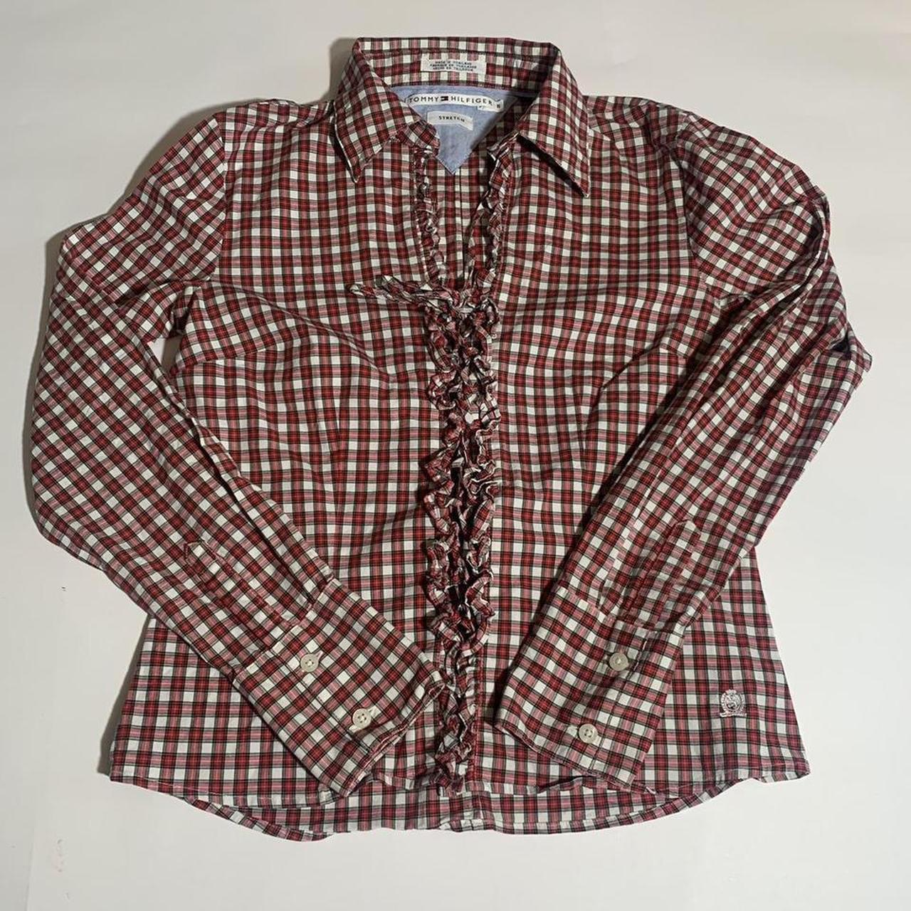 Tommy Hilfiger Red Plaid Ruffled Shirt Size 8 This. Depop