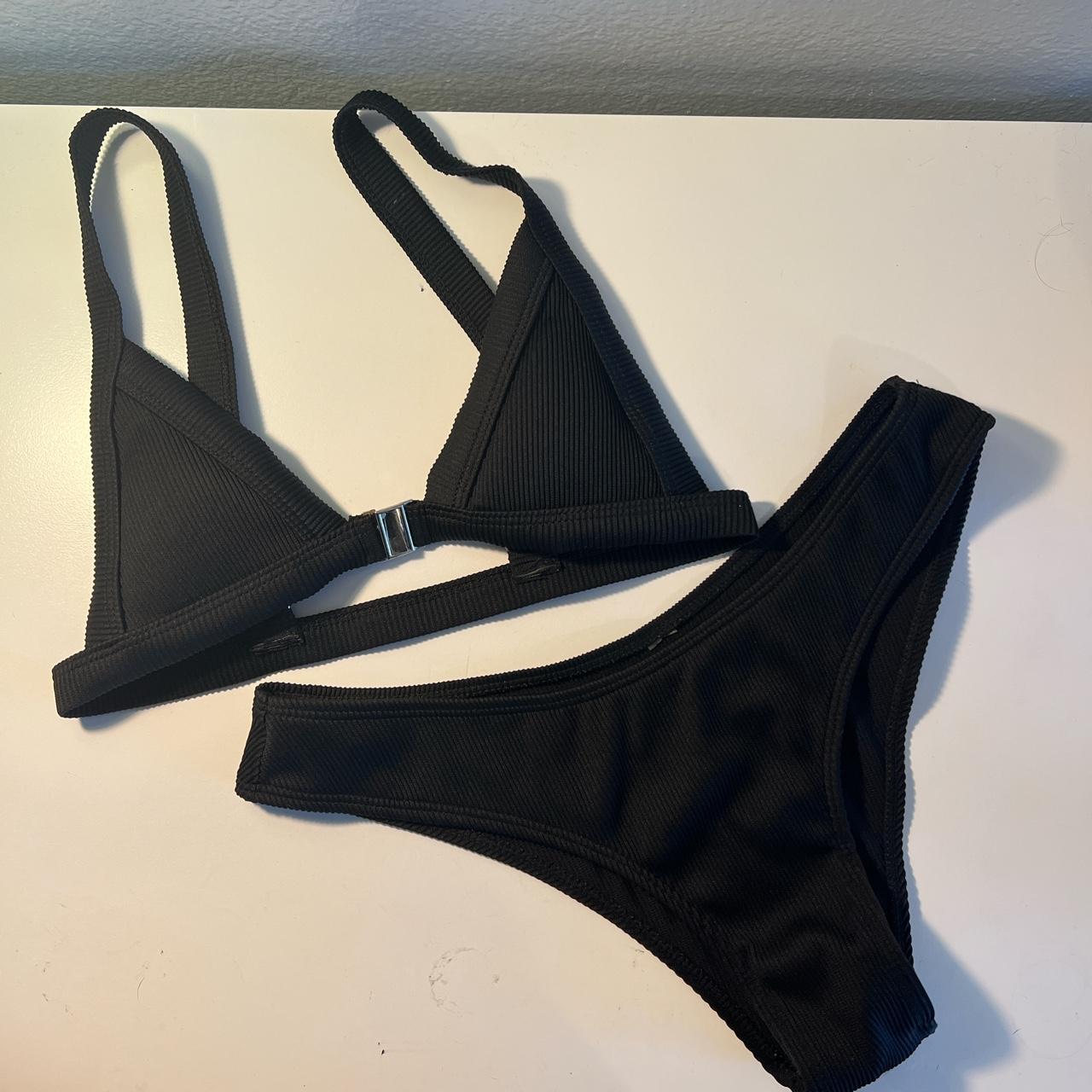 black ribbed bikini. top has a silver front clasp.... - Depop