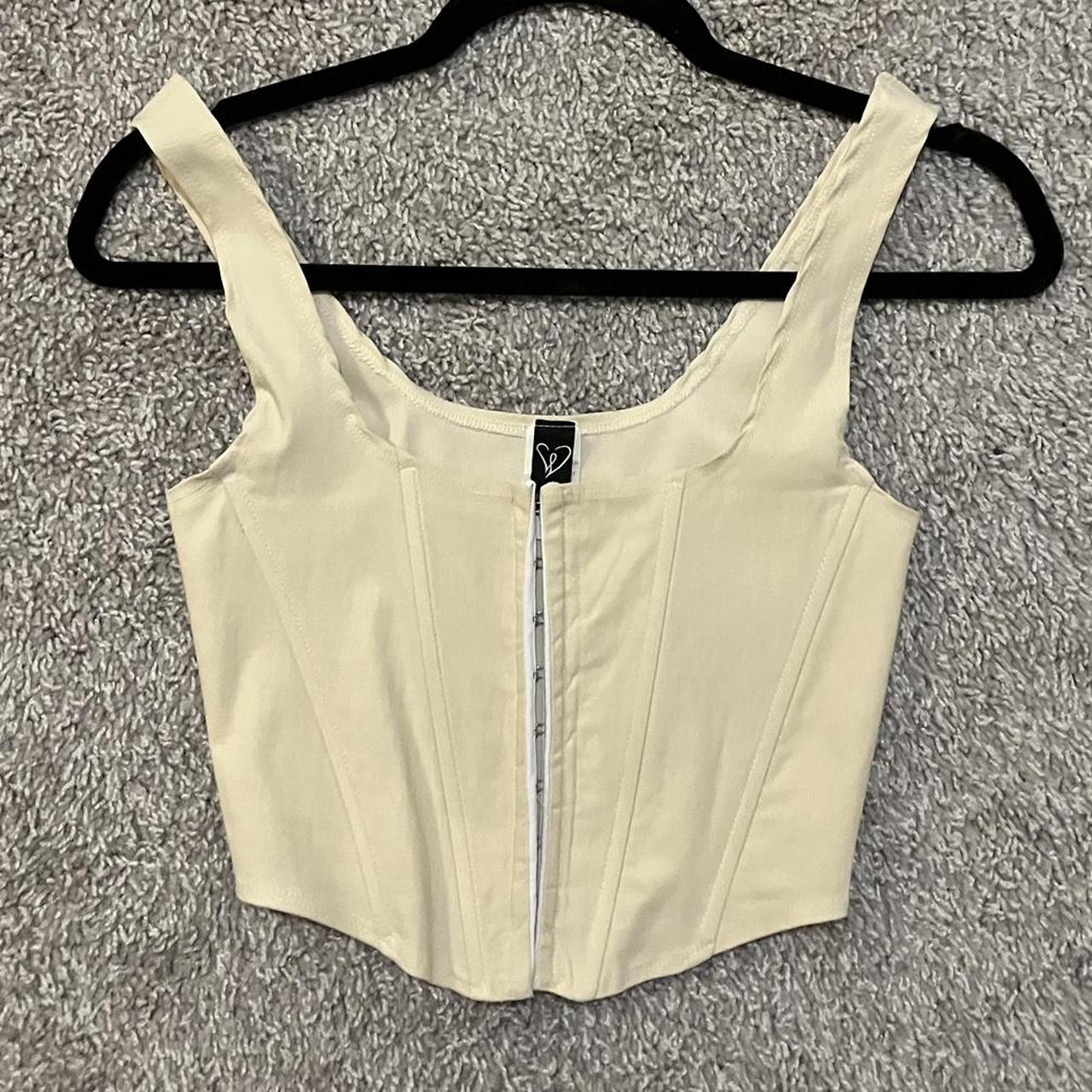 Windsor Women's Cream and Tan Corset Depop