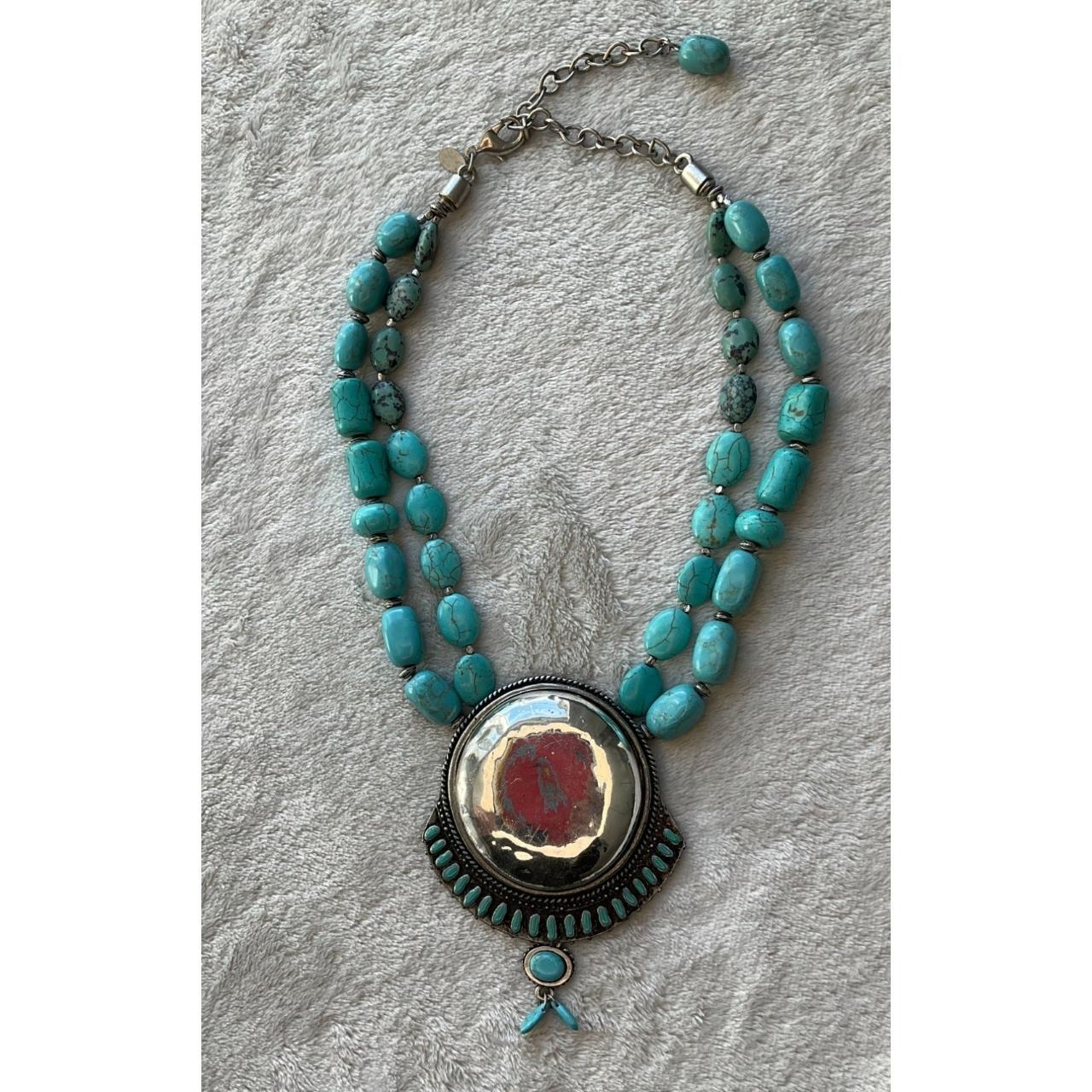 Chico's Turquoise Necklace statement, not silver... - Depop