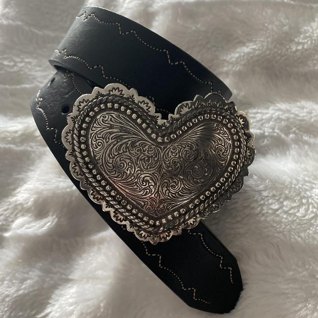 Brighton Women's Black and Silver Belt Depop