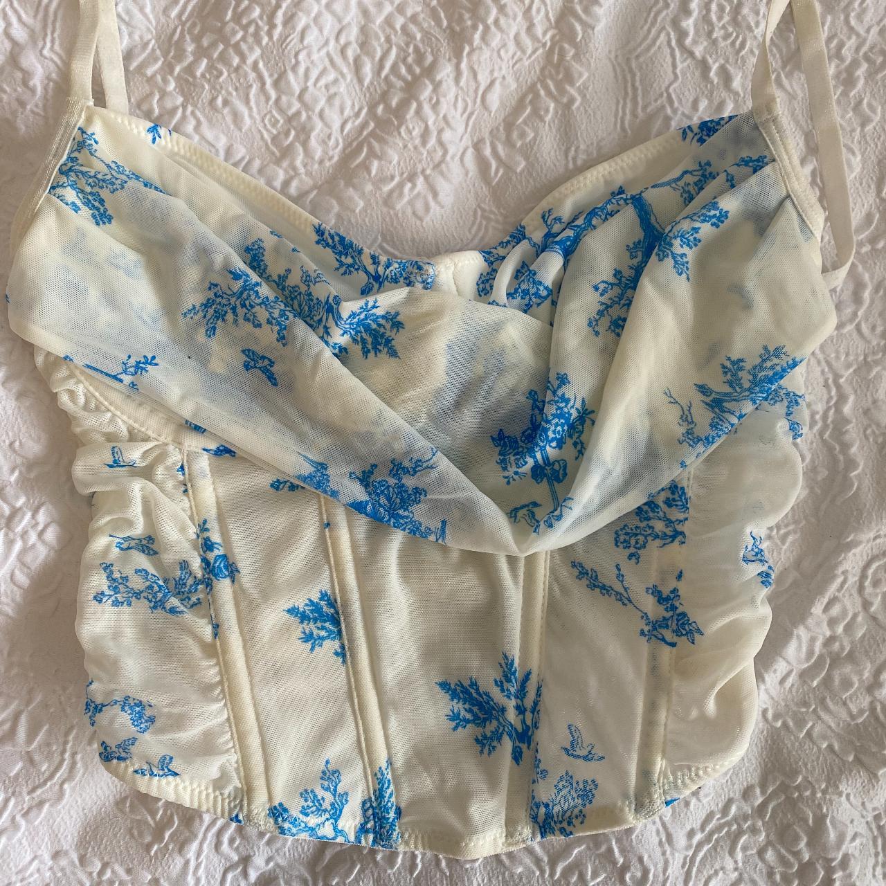 extra small white and blue floral Glassons corset... - Depop