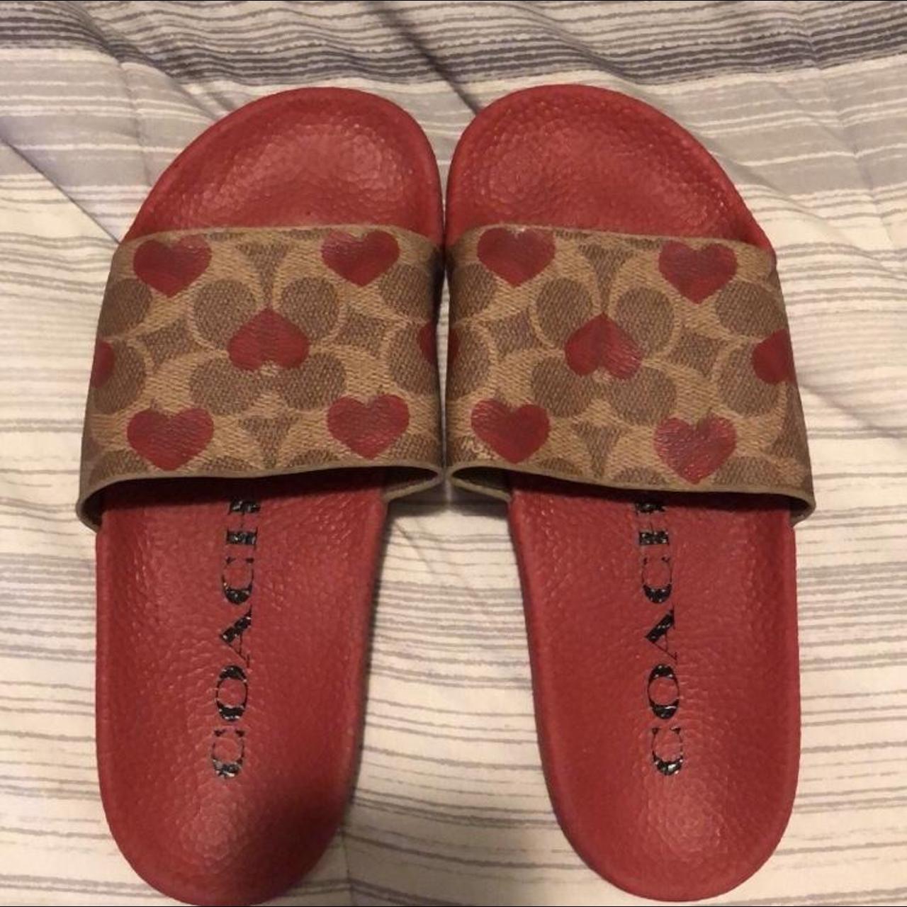 Red heart coach slides worn twice Depop