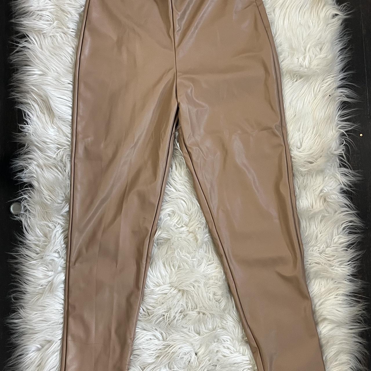 Light brown split hem leather pants in a size us 8. - Depop