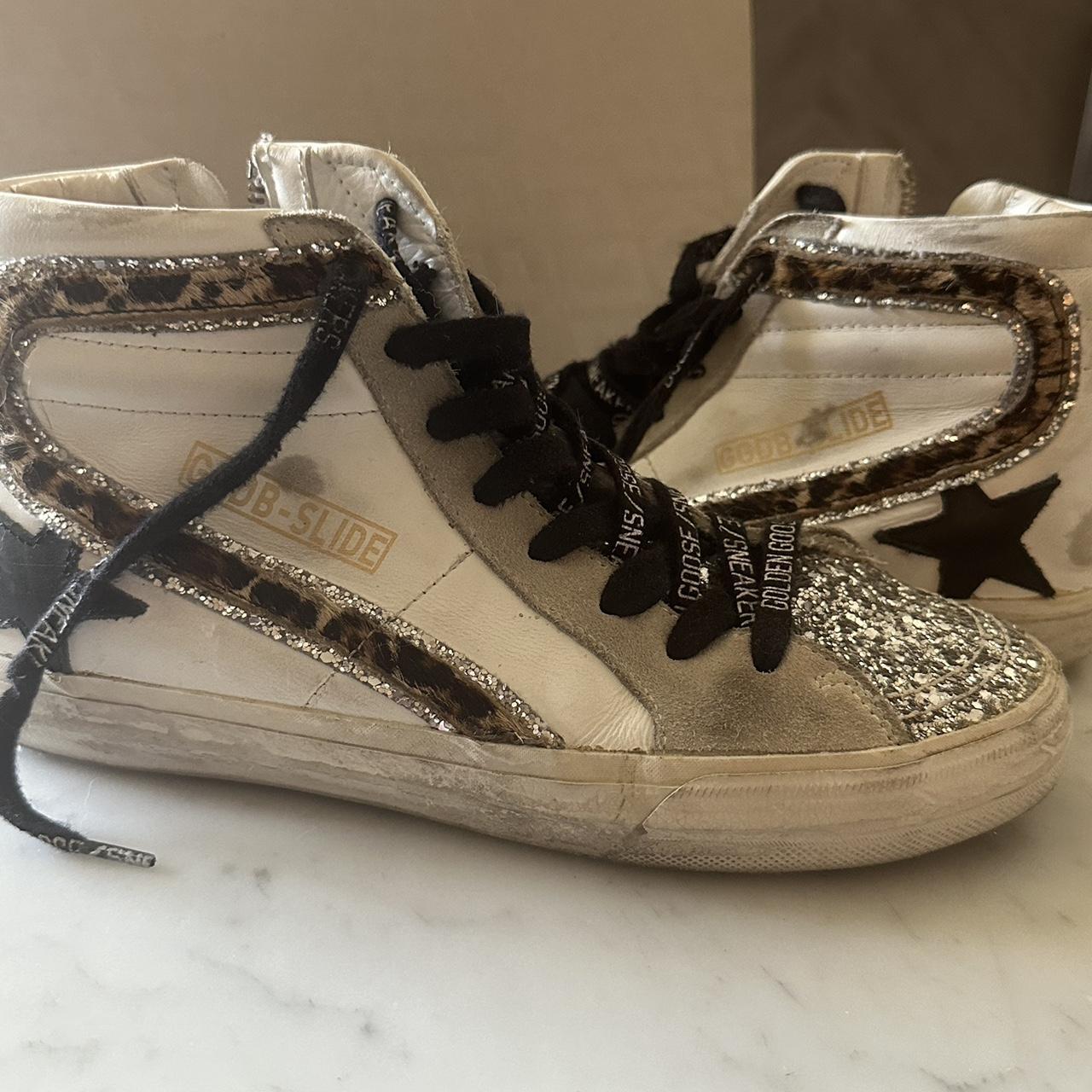 golden goose Slide Leather Leopard Glitter Toes. Depop