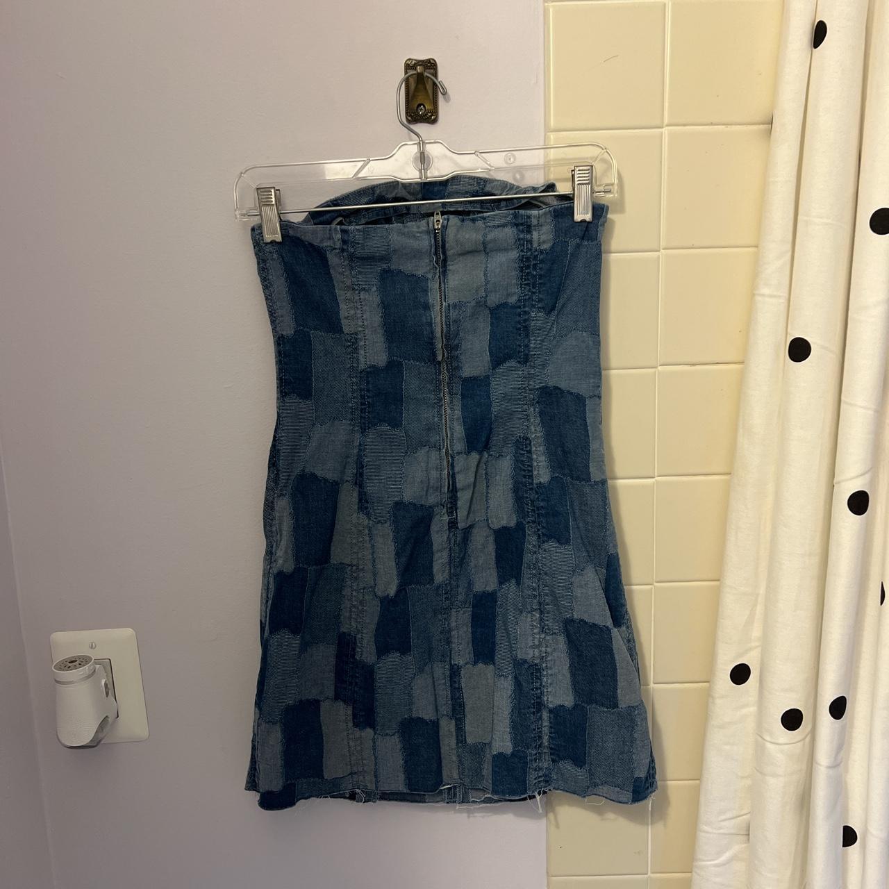 French Laundry Strapless Dress Zig Zag Pattern Blue - Depop