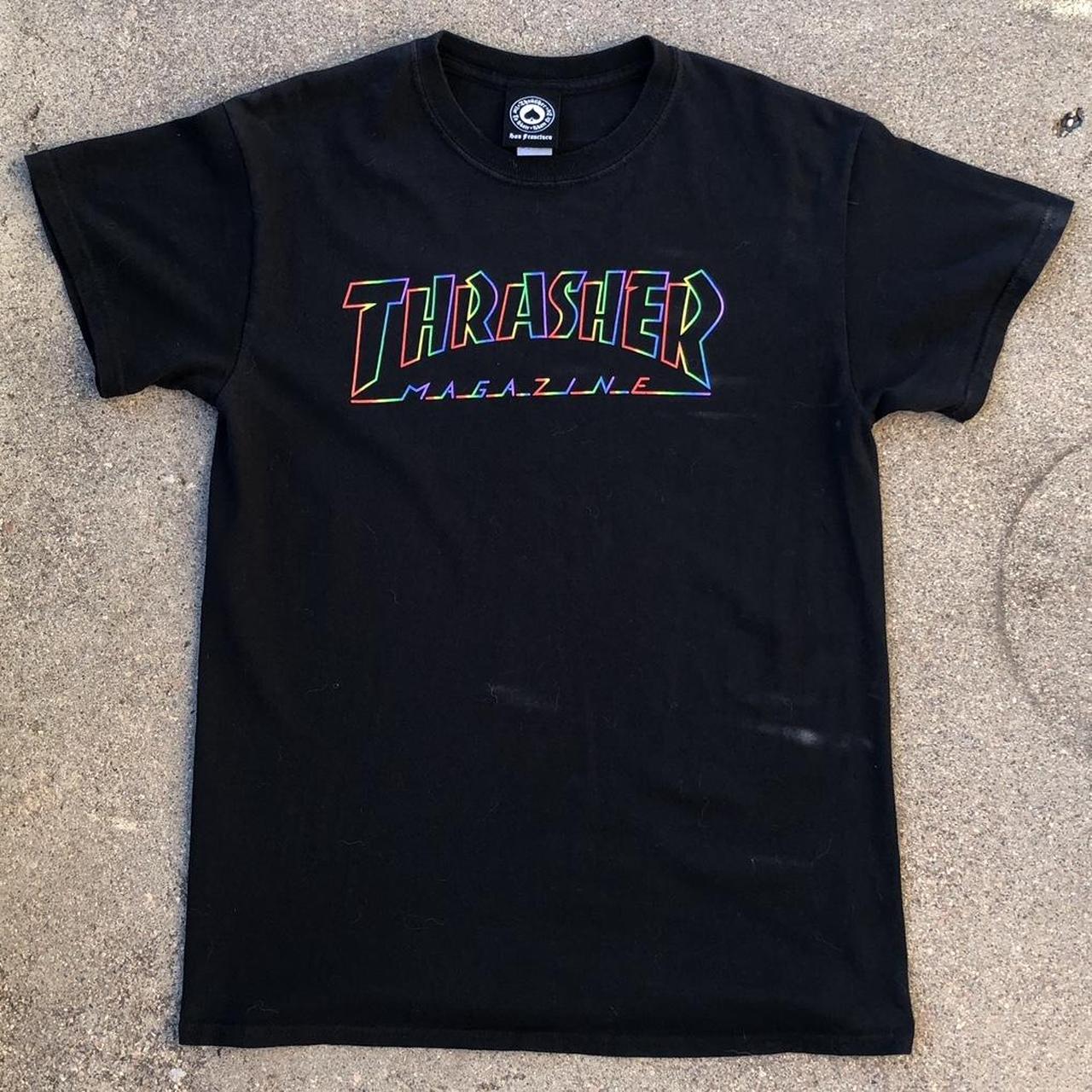 Thrasher tee rainbow outline 🎨 Size M, in like new... - Depop