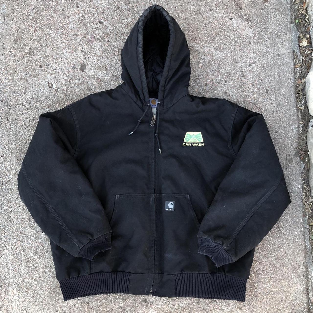 Vintage Black Carhartt Hooded Jacket. Size XL - part... - Depop