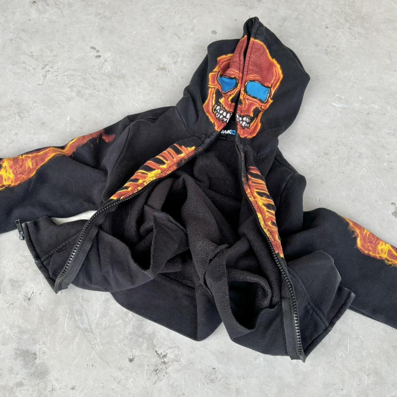 Insane Y2K Grunge Skate Hawk Flame Skeleton Full Zip | Depop