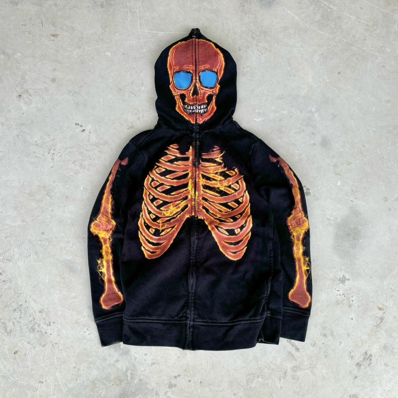 Insane Y2K Grunge Skate Hawk Flame Skeleton Full Zip | Depop