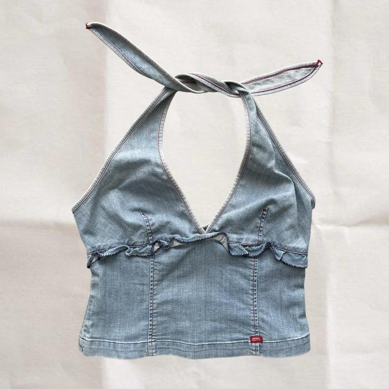 90s miss sixty denim halter top the cutest light... - Depop