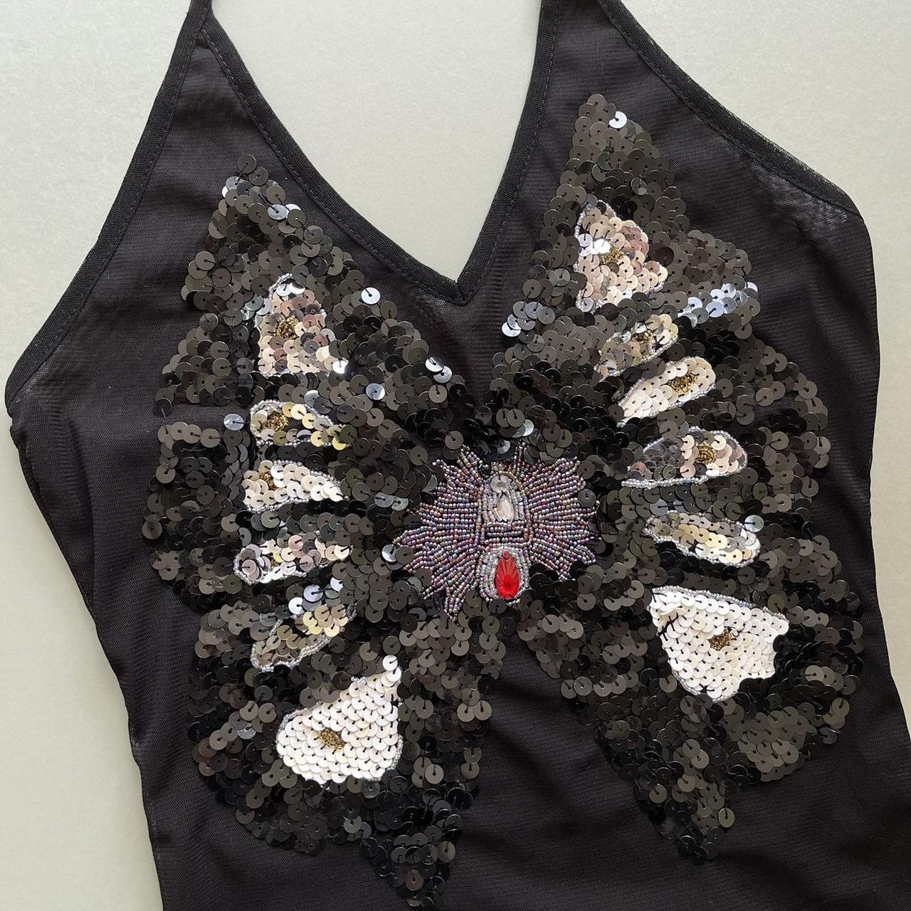 90s sequin butterfly top stunning black italian... - Depop