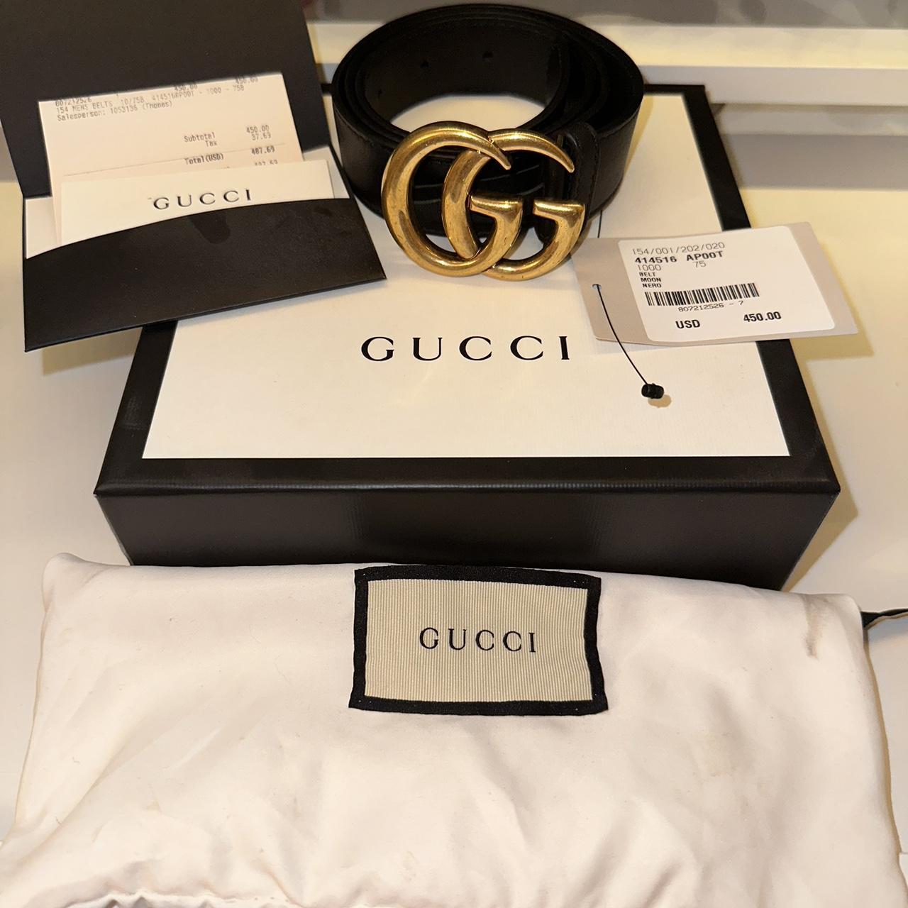 GUCCI Double G Buckle Leather Belt Black 414516