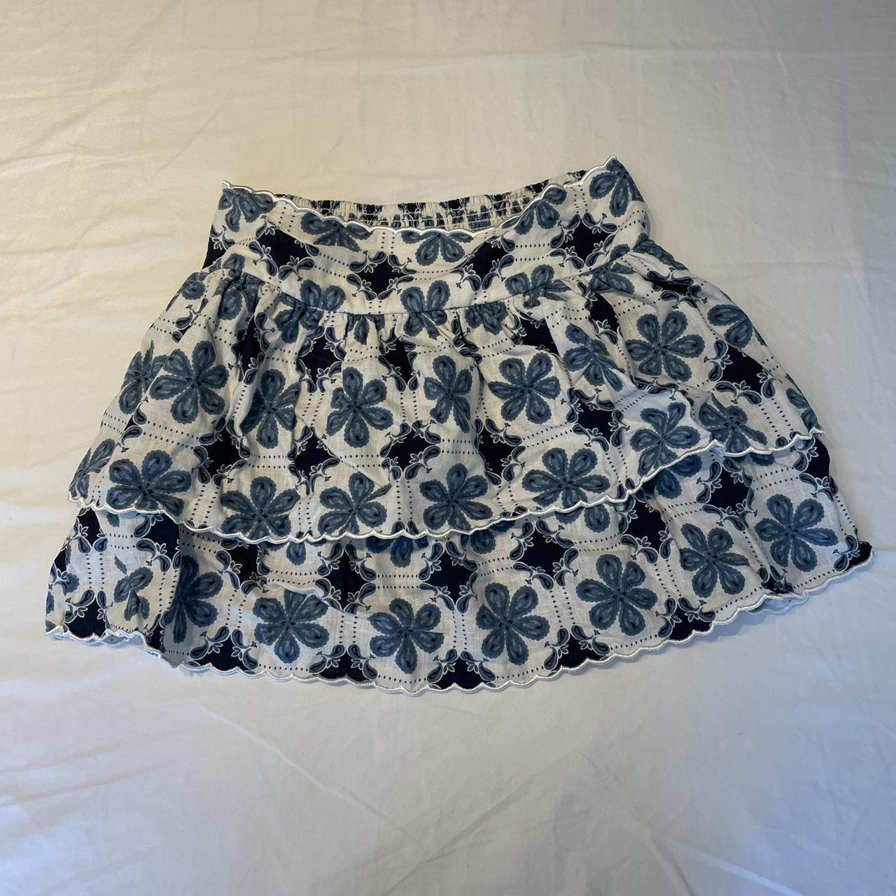 Blue and white ruffle skirt - Depop