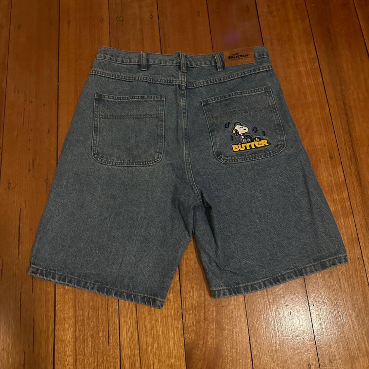 BUTTER GOODS x SNOOPY JORTS SIZE 32 WASHED INDIGO... - Depop