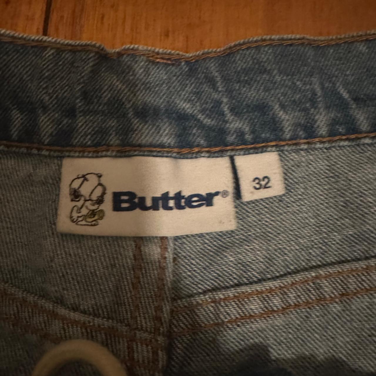 BUTTER GOODS x SNOOPY JORTS SIZE 32 WASHED INDIGO... Depop