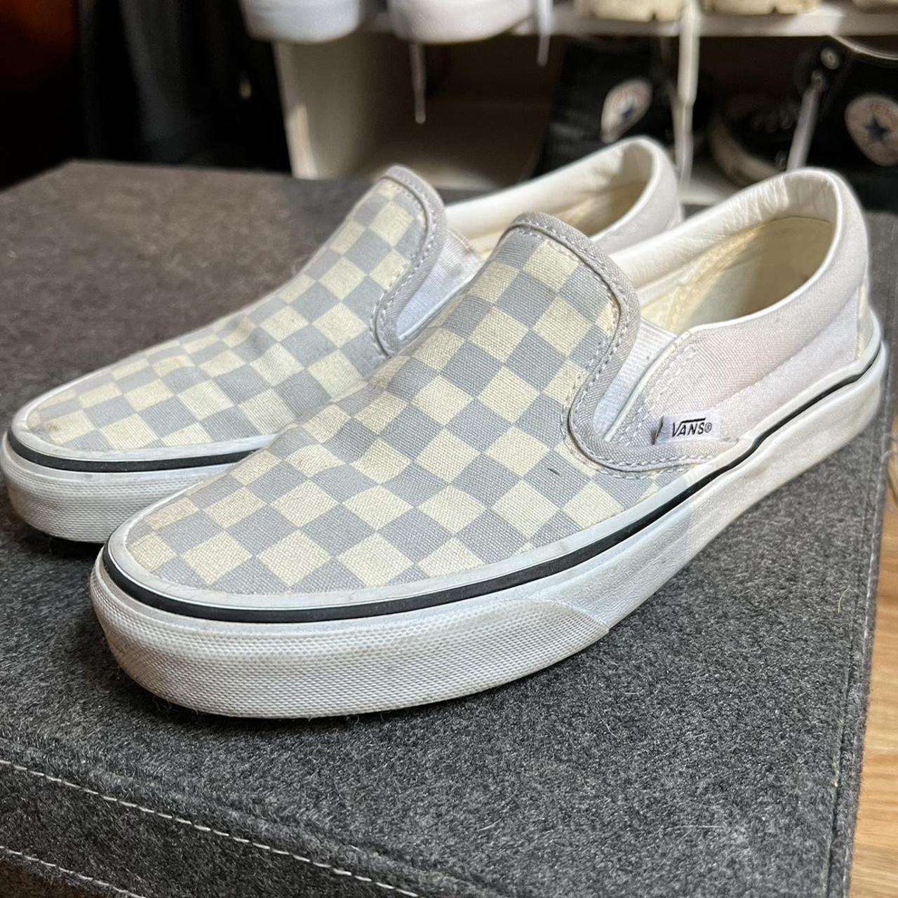 Light blue checker slip on vans! US woman’s 8/ US... - Depop