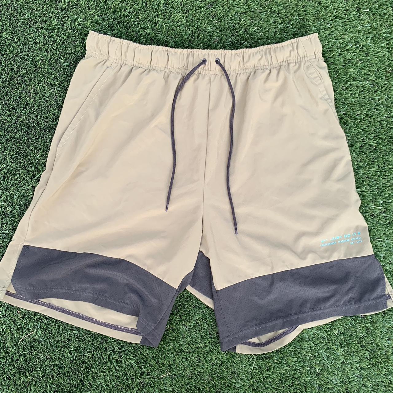 tan nike sweat shorts