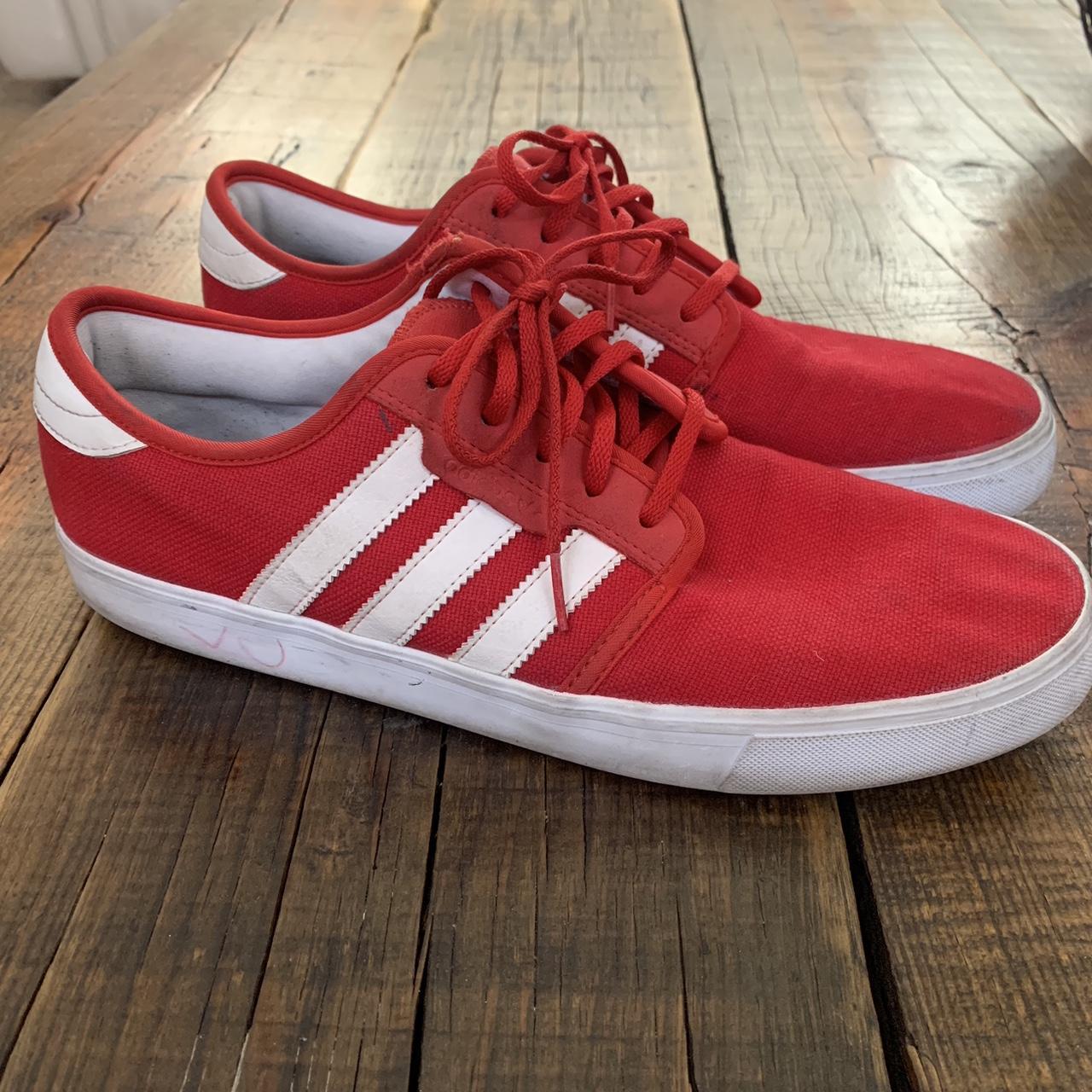 mens adidas red white and blue shoes