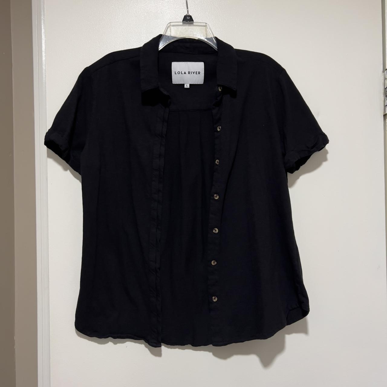 Lola River black button up collared shirt labeled... - Depop