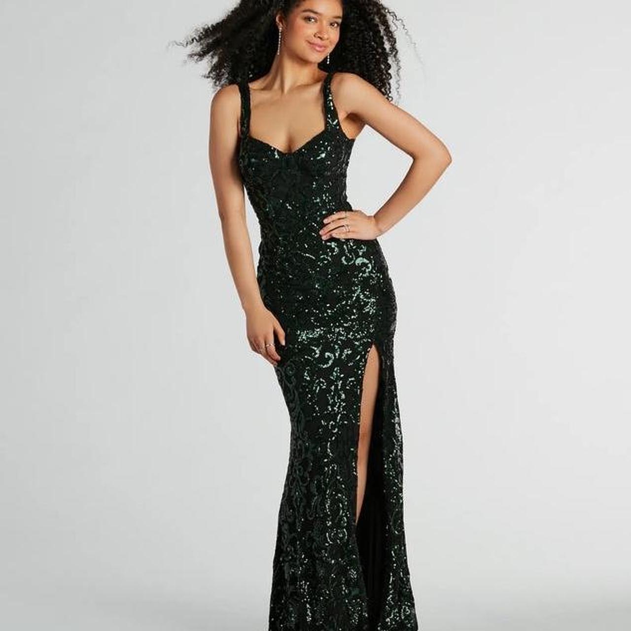 Windsor black prom dress with green sequins