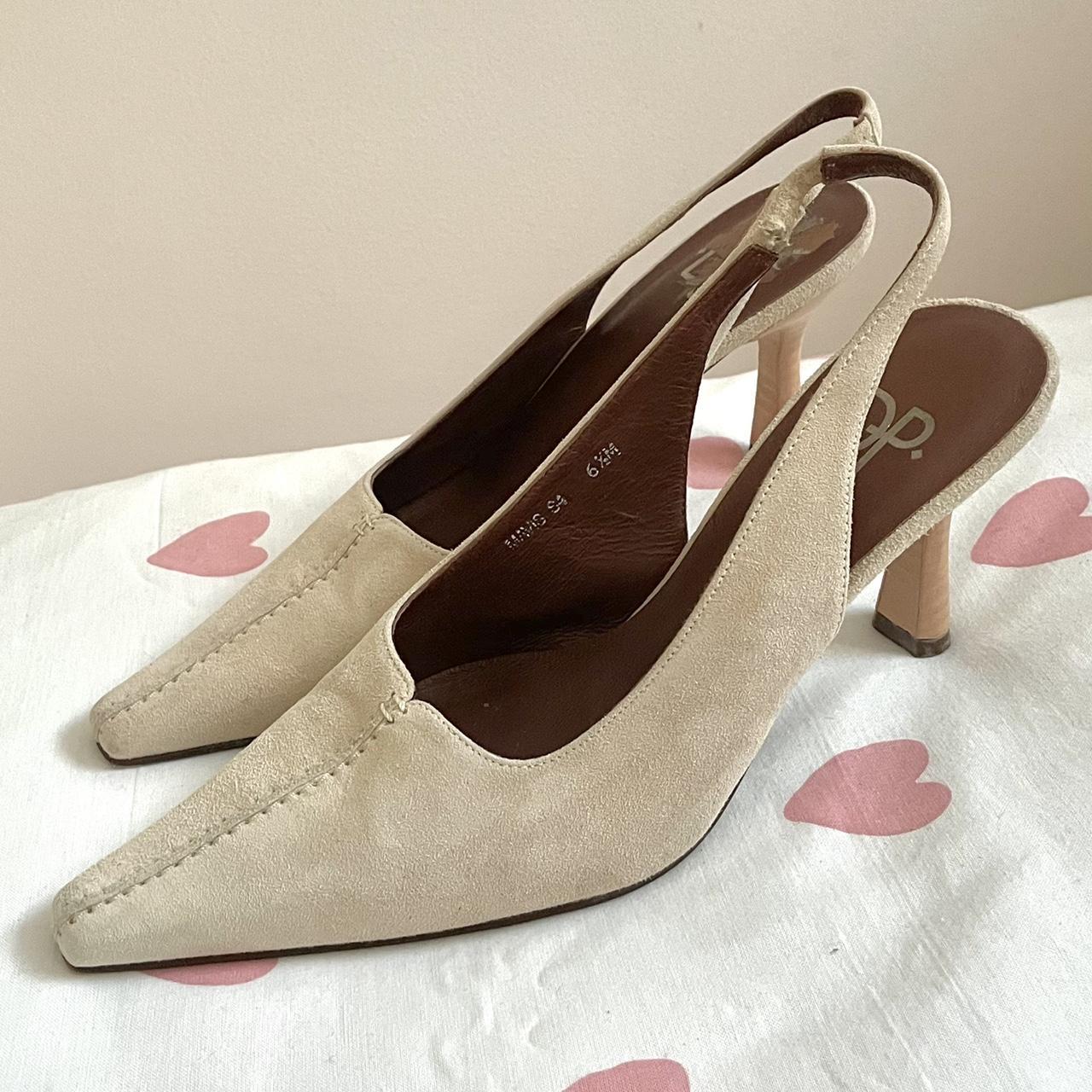 pale pink/nude suede sling back pointed toe heels🤍... - Depop