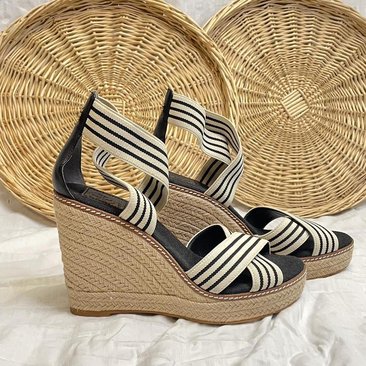 Tory burch outlet black espadrille wedges