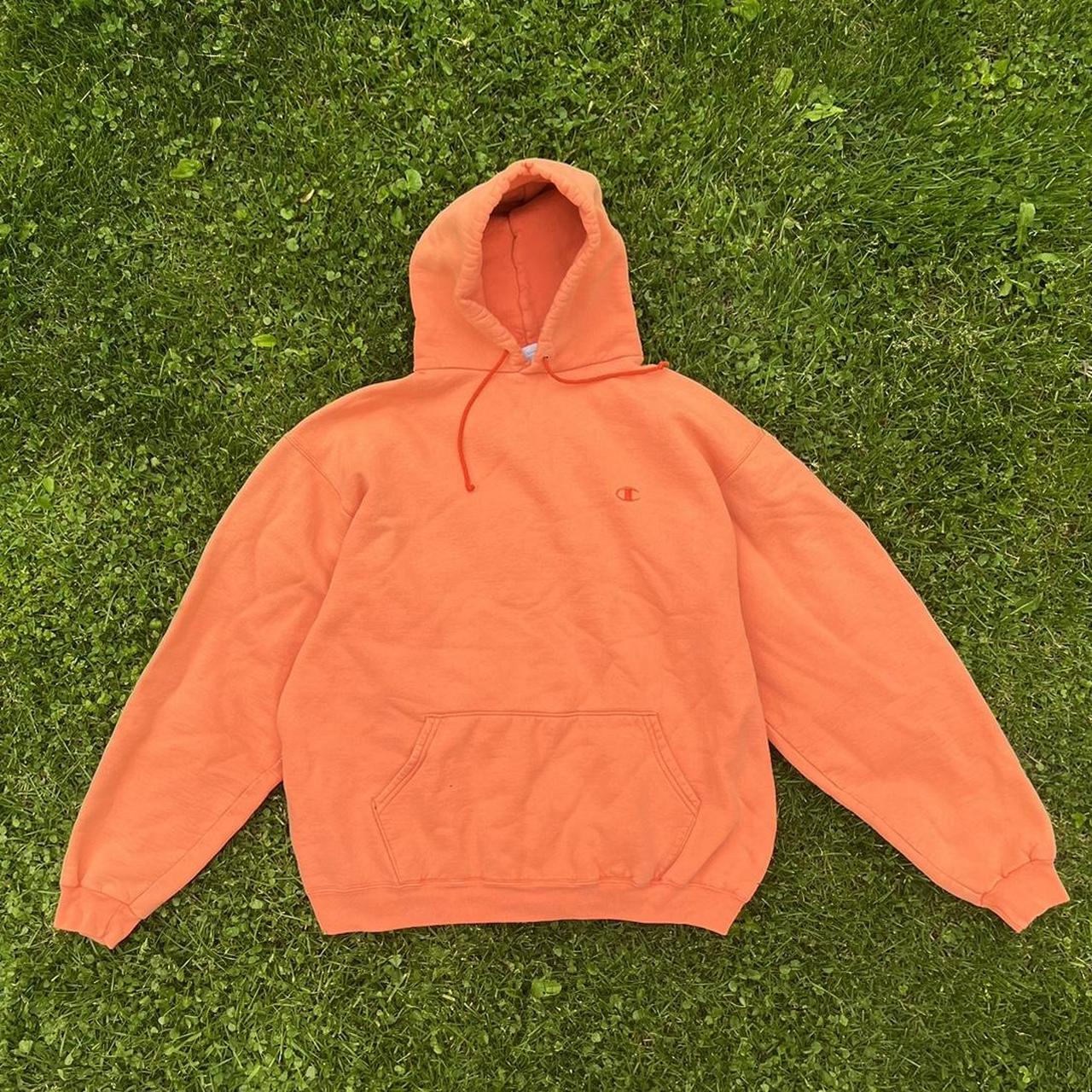 Champion Men's Orange and White Hoodie | Depop