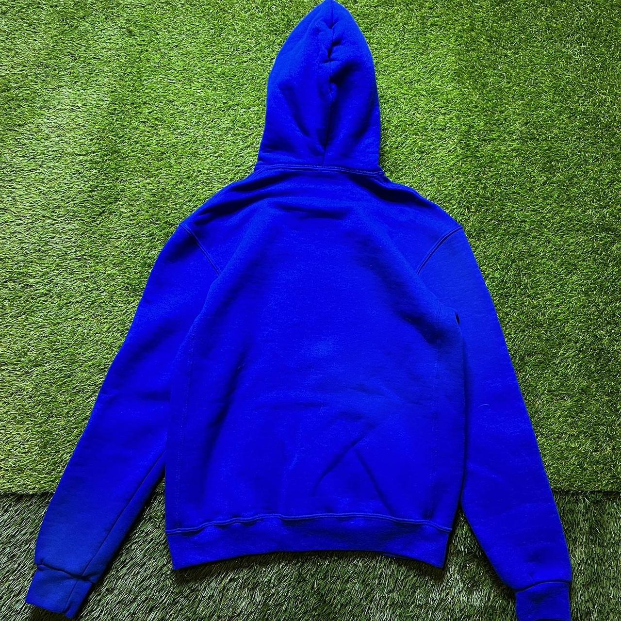 90s Russell Athletic Blue Blank Hoodie Size youth... Depop