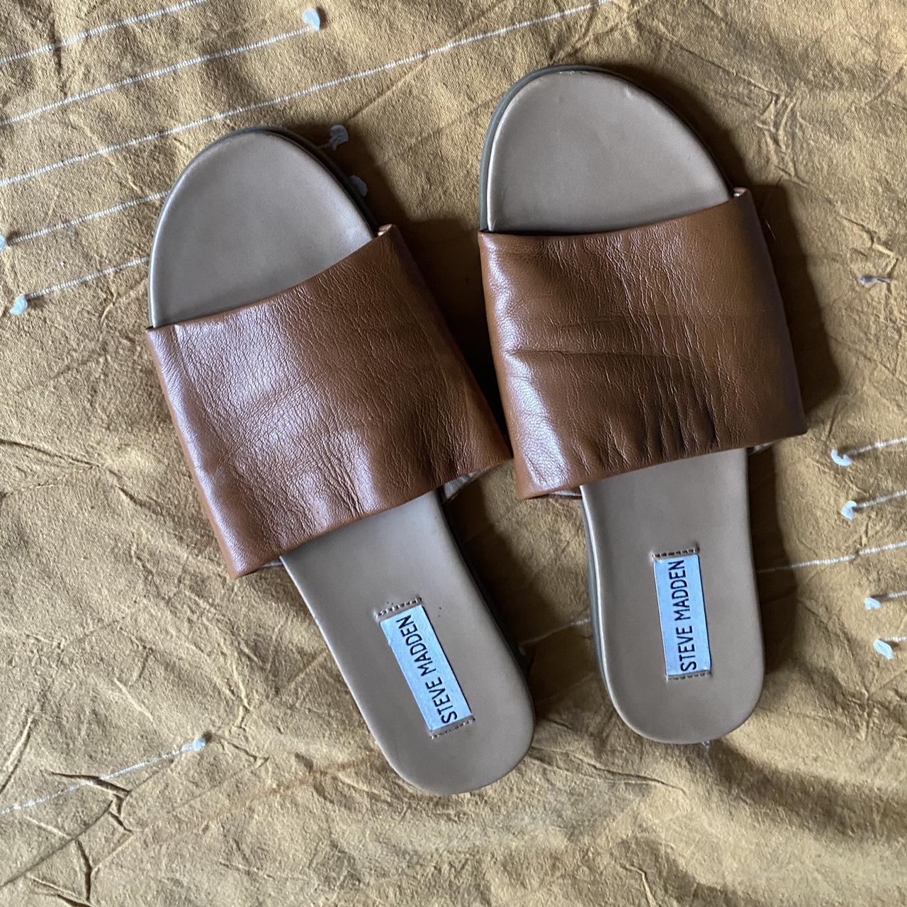 Steve Madden Women's Size 8.5 Soft Leather Slide Sandal, Tan NEW Ships  Without Box - Walmart.com