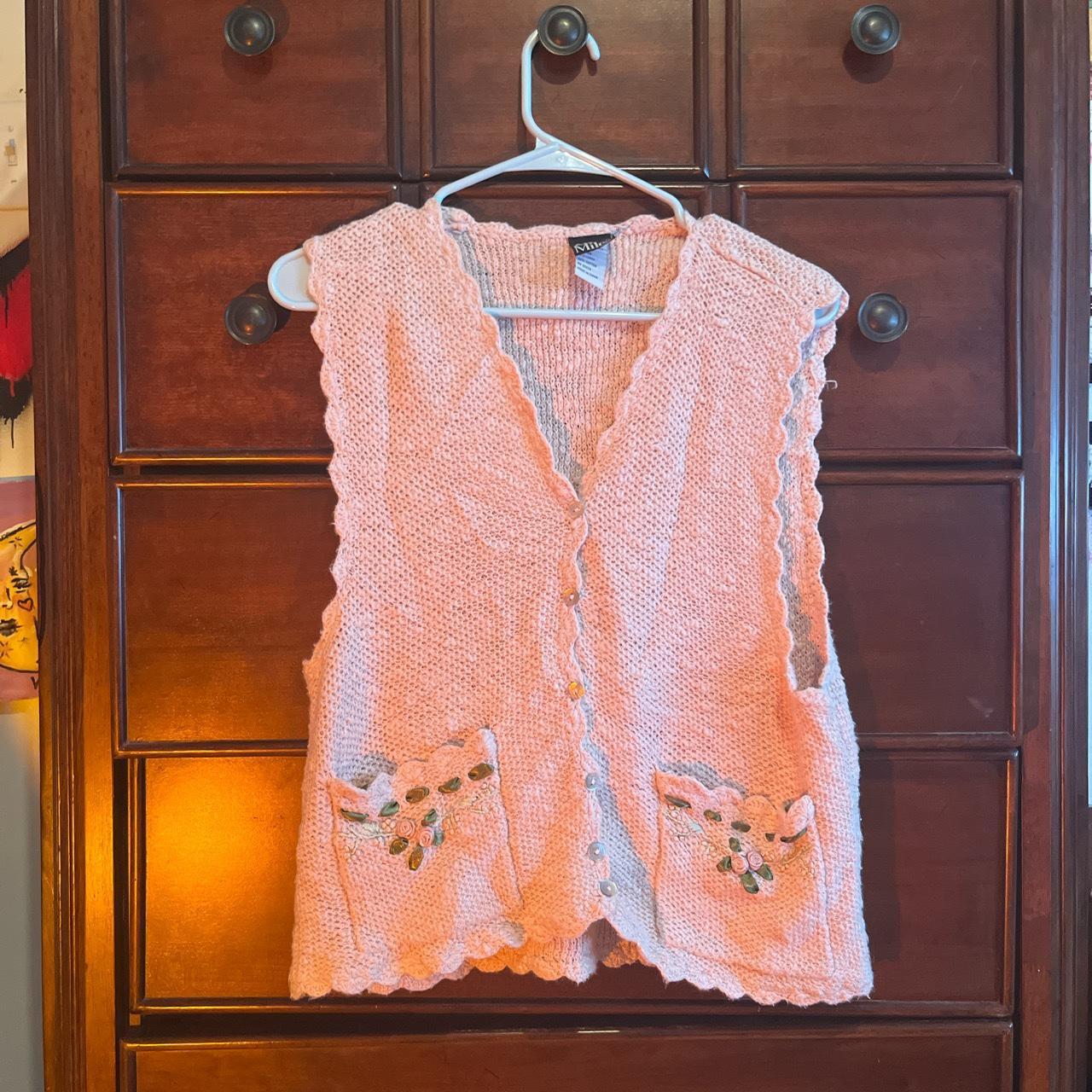 pink button up shirt / cardigan with flowers Would... Depop