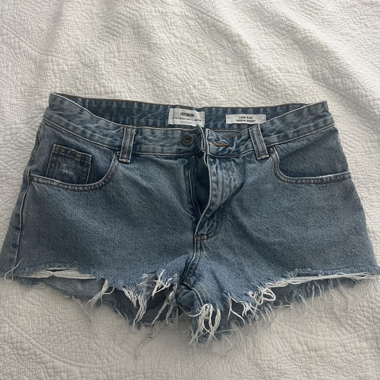 Blue Low Rise Jean shorts from Cotton On! Fairly... - Depop