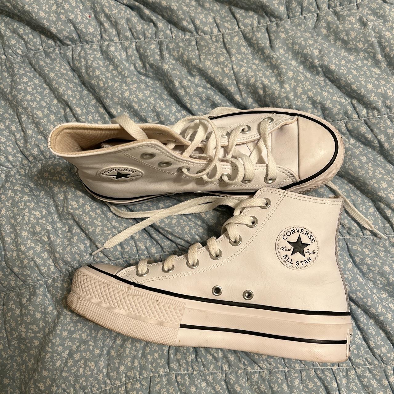 White platform, leather converse size 6 - Depop