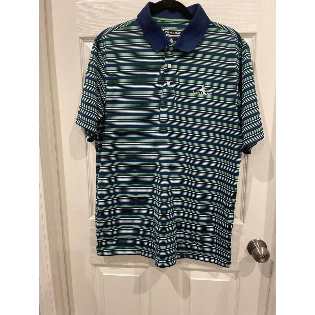 Pebble Beach Golf Performance Green Blue Striped... - Depop