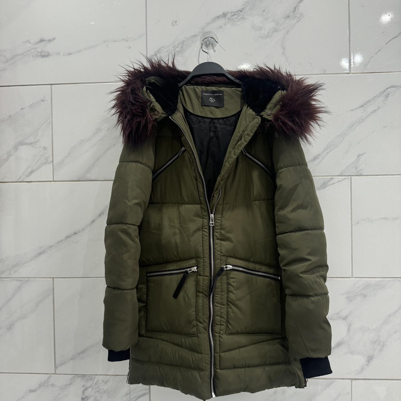 Dorothy Perkins green parka coat with detachable hood Depop