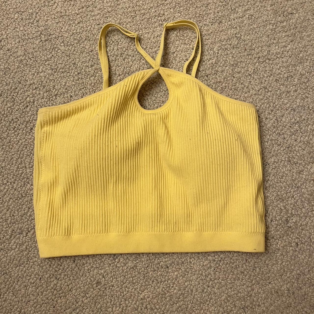 Yellow workout stretchy crop top - Depop