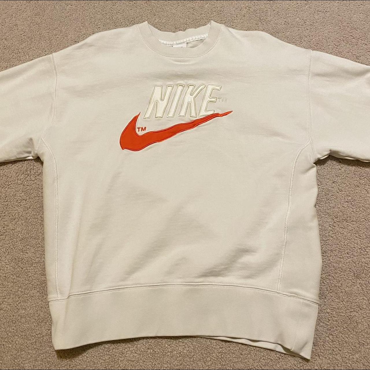 Nike Men's White and Orange Jumper | Depop